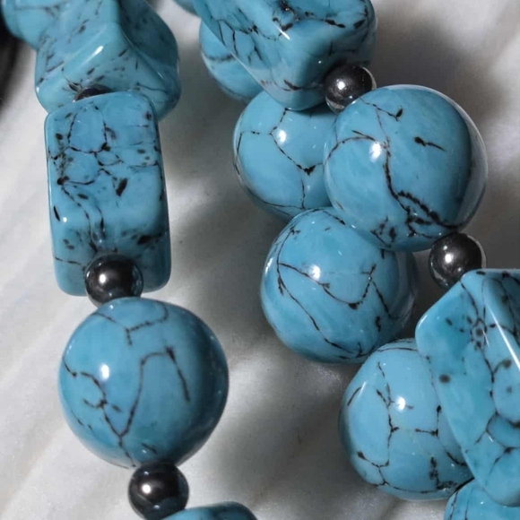 Faux Turquoise 3 Strand Choker Style Necklace - Picture 7 of 13